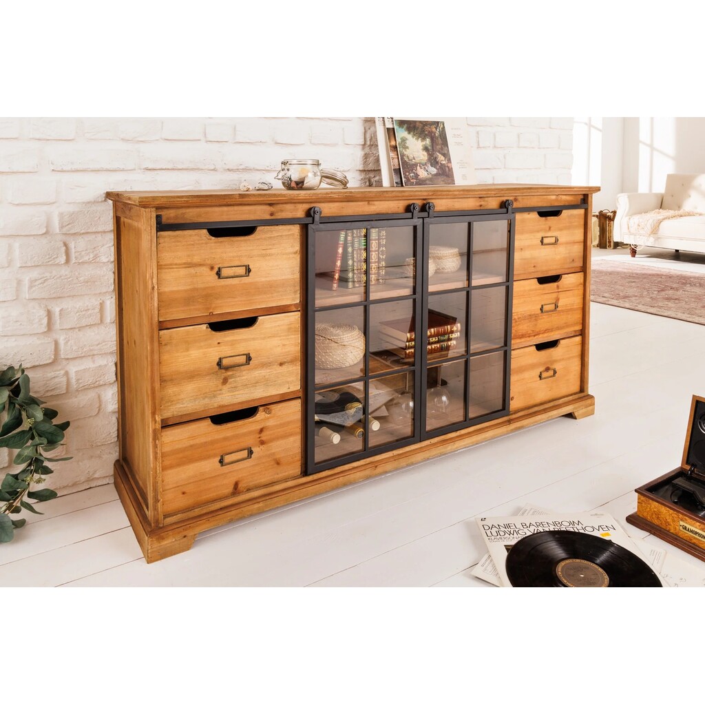 Sideboard Heritage Schiebeglastüren Kiefernholz Bild 6
