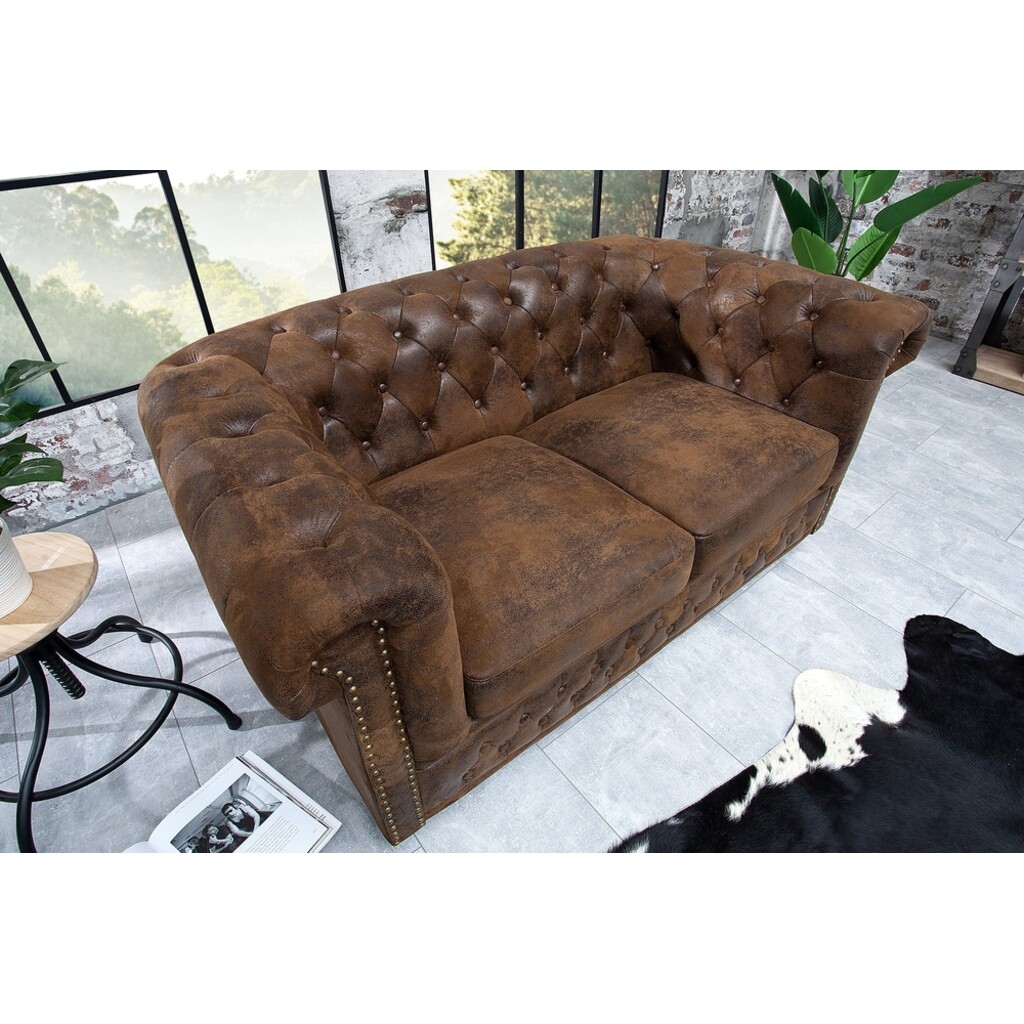 Sofa CHESTERFIELD 2-Sitzer Antikoptik braun Bild 2