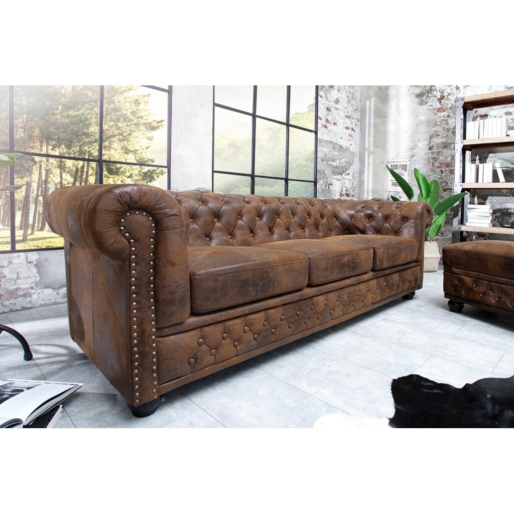 Sofa CHESTERFIELD 3-Sitzer Antikoptik braun Bild 2