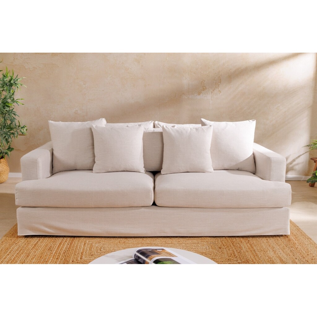 Sofa HEAVEN 210cm 3-Sitzer Federkern abnehmbarer Bezug Leinen natur Bild 3