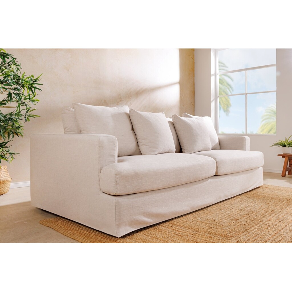 Sofa HEAVEN 210cm 3-Sitzer Federkern abnehmbarer Bezug Leinen natur Bild 5