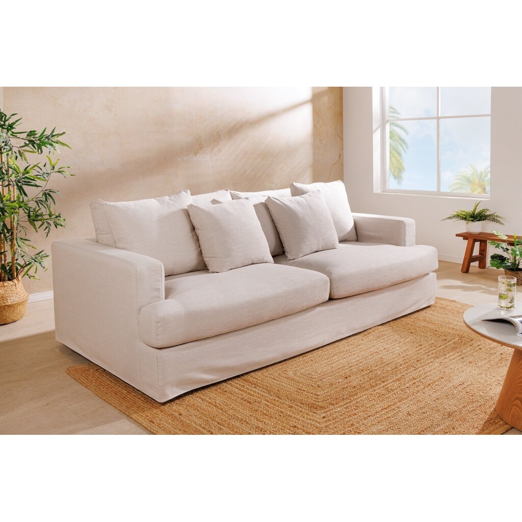 Sofa HEAVEN 210cm 3-Sitzer Federkern abnehmbarer Bezug Leinen natur Preview Image
