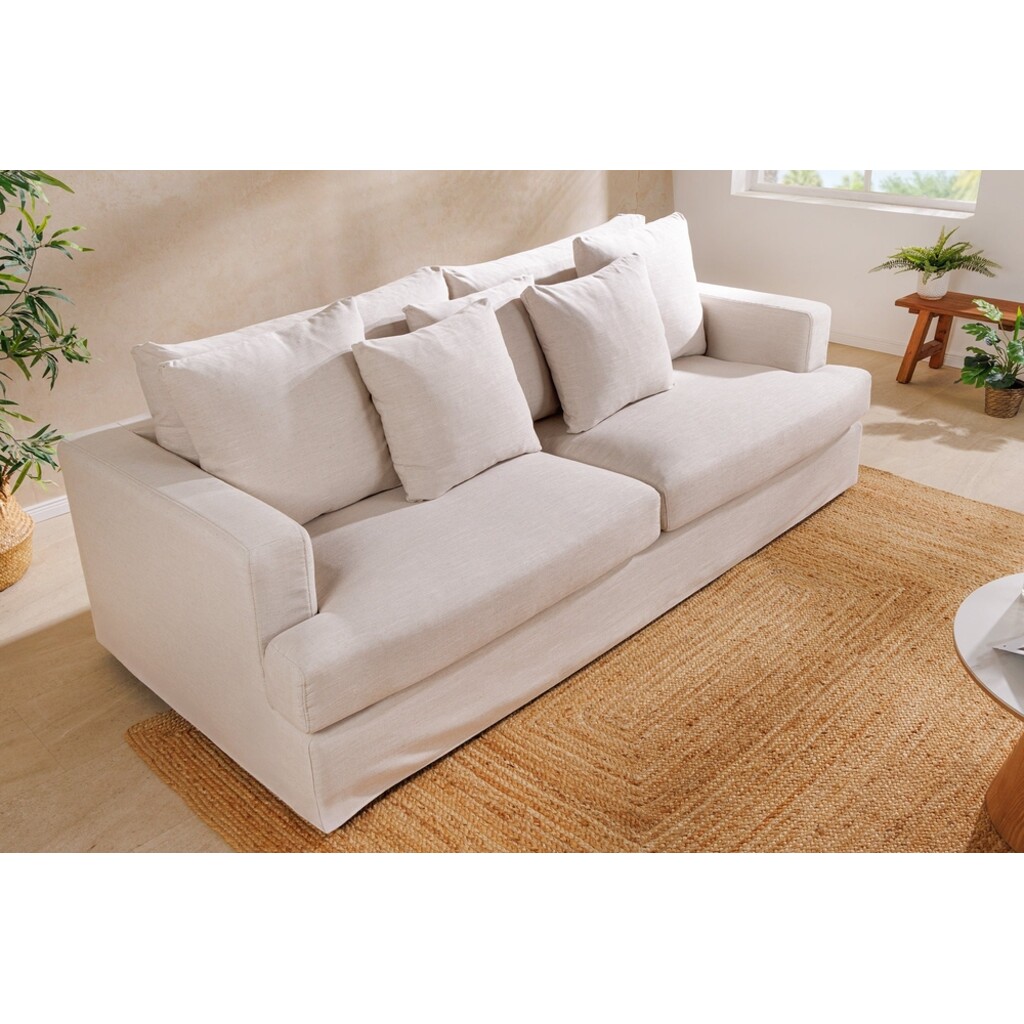 Sofa HEAVEN 210cm 3-Sitzer Federkern abnehmbarer Bezug Leinen natur Bild 4