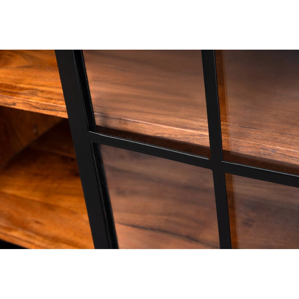 Vitrine Heritage schwarz Metall Schiebetüren Akazienholz Bild 3