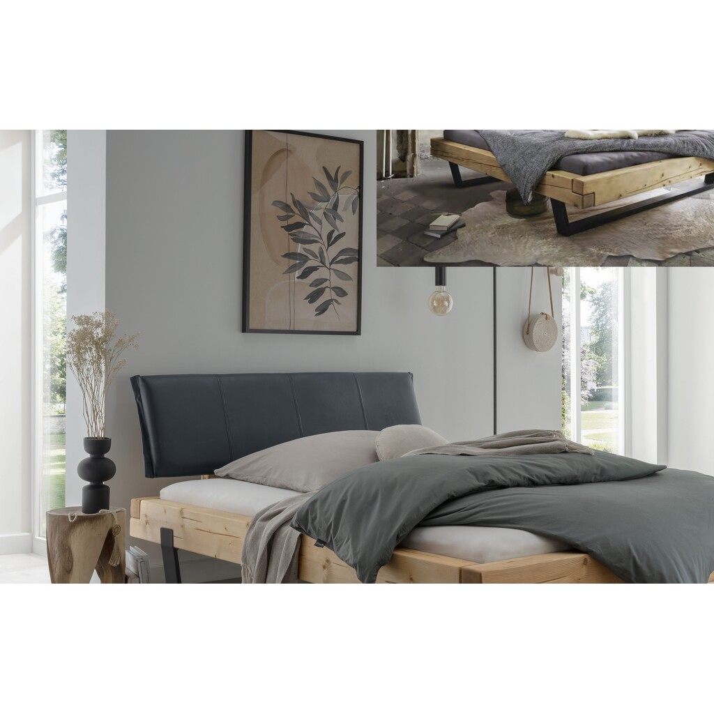 Cinall Unika Balkenbett mit Lederkopfteil und Metall Kufe Preview Image