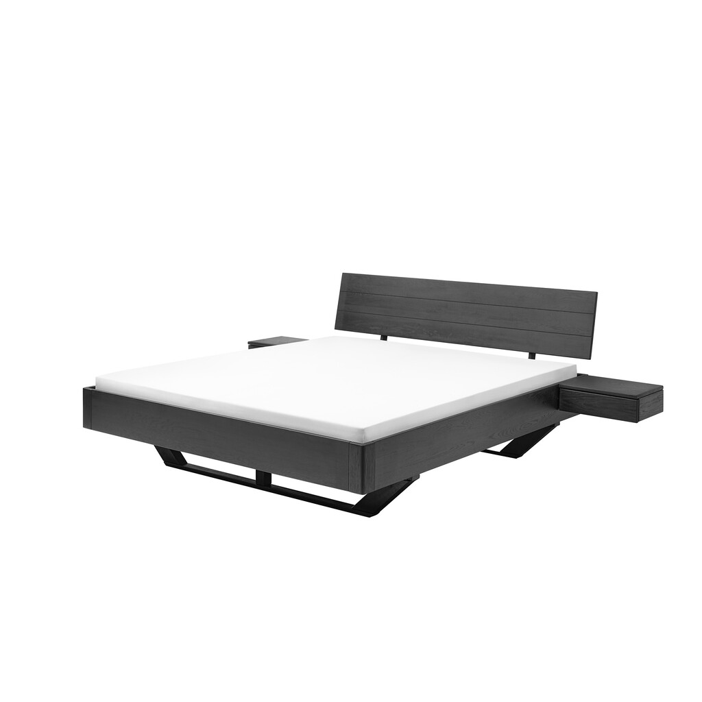 TPT Balkenbett Black Edition – Massives Wildeiche Doppelbett mit Holzkufe in Schwarz Preview Image