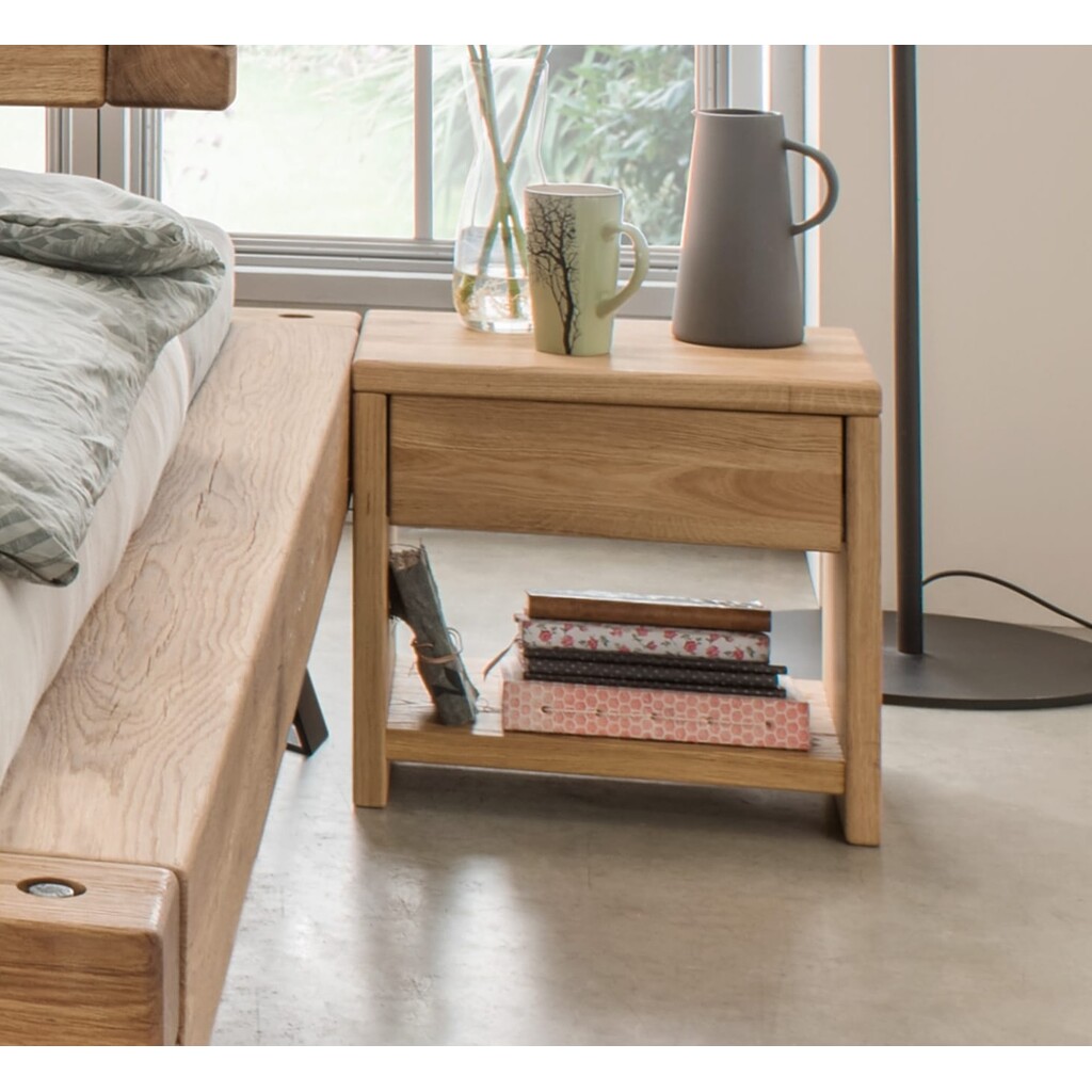 Freistehende Nachtkommode mit Schublade, Wildeiche Bild 2