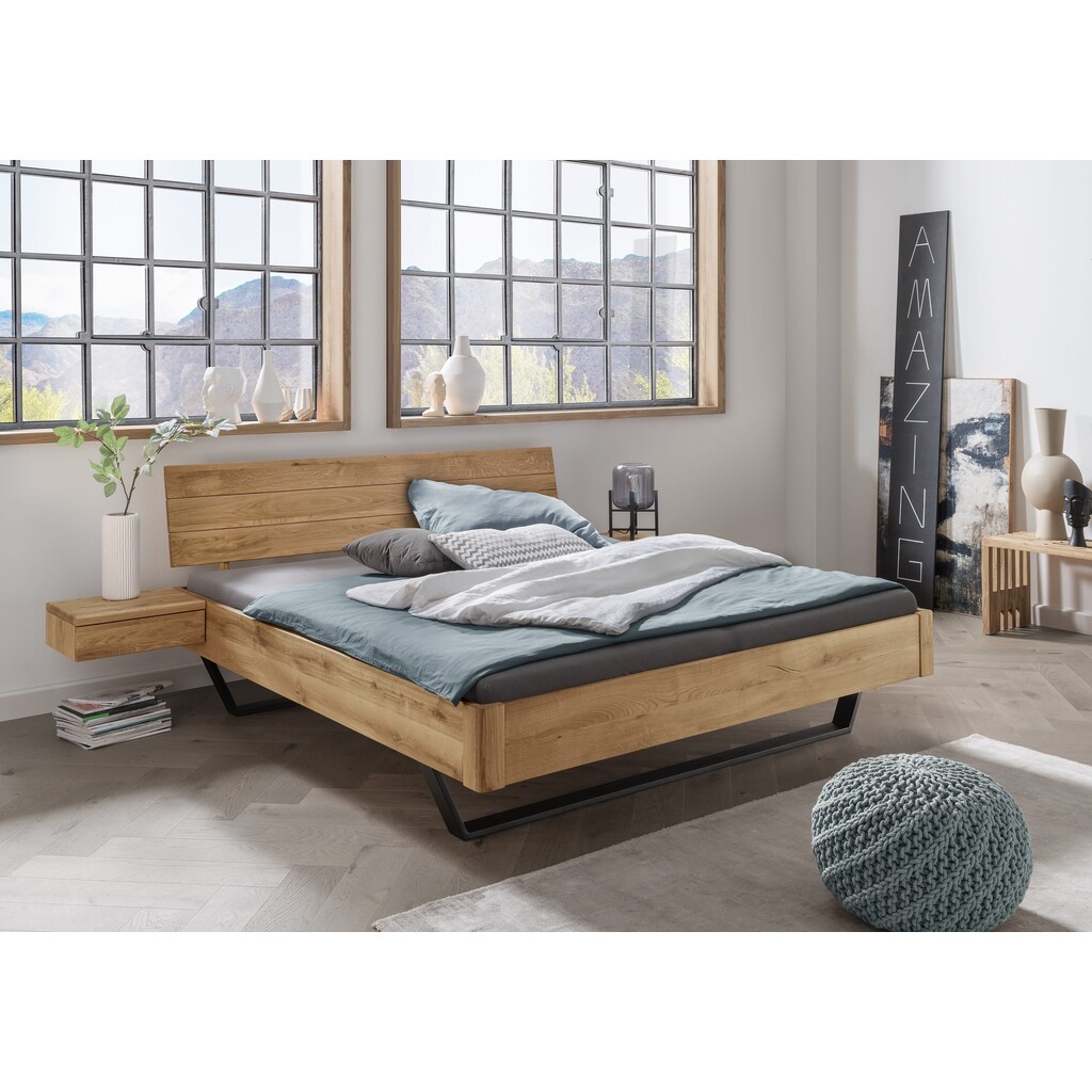 Faaborg II Massivholzbett Eiche mit Holzkopfteil & Metallkufe | TPT