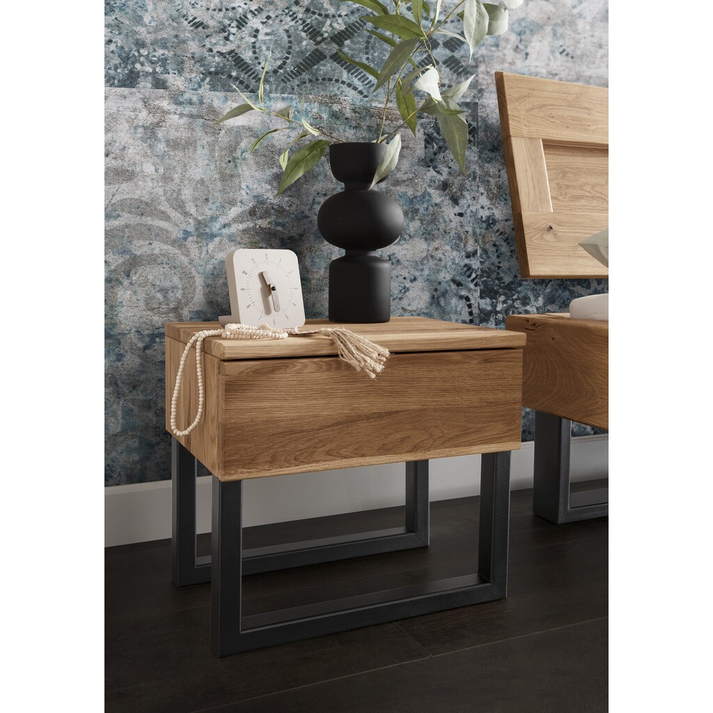 Nachtkommode Wildeiche Massivholz mit Metallkufen – Skandinavisches Design Bild 3