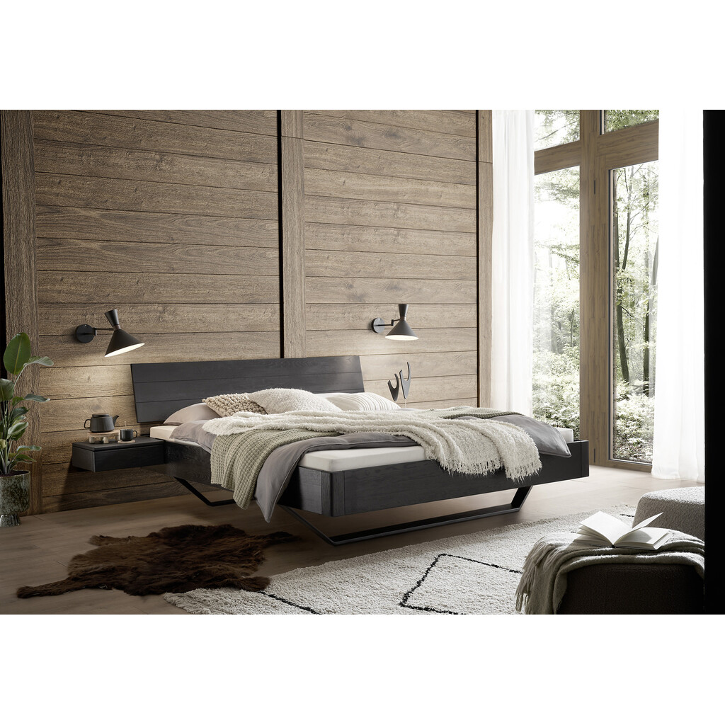 TPT Schwarzes Balkenbett Black Edition – Massives Wildeiche Doppelbett mit Metallkufe Bild 3