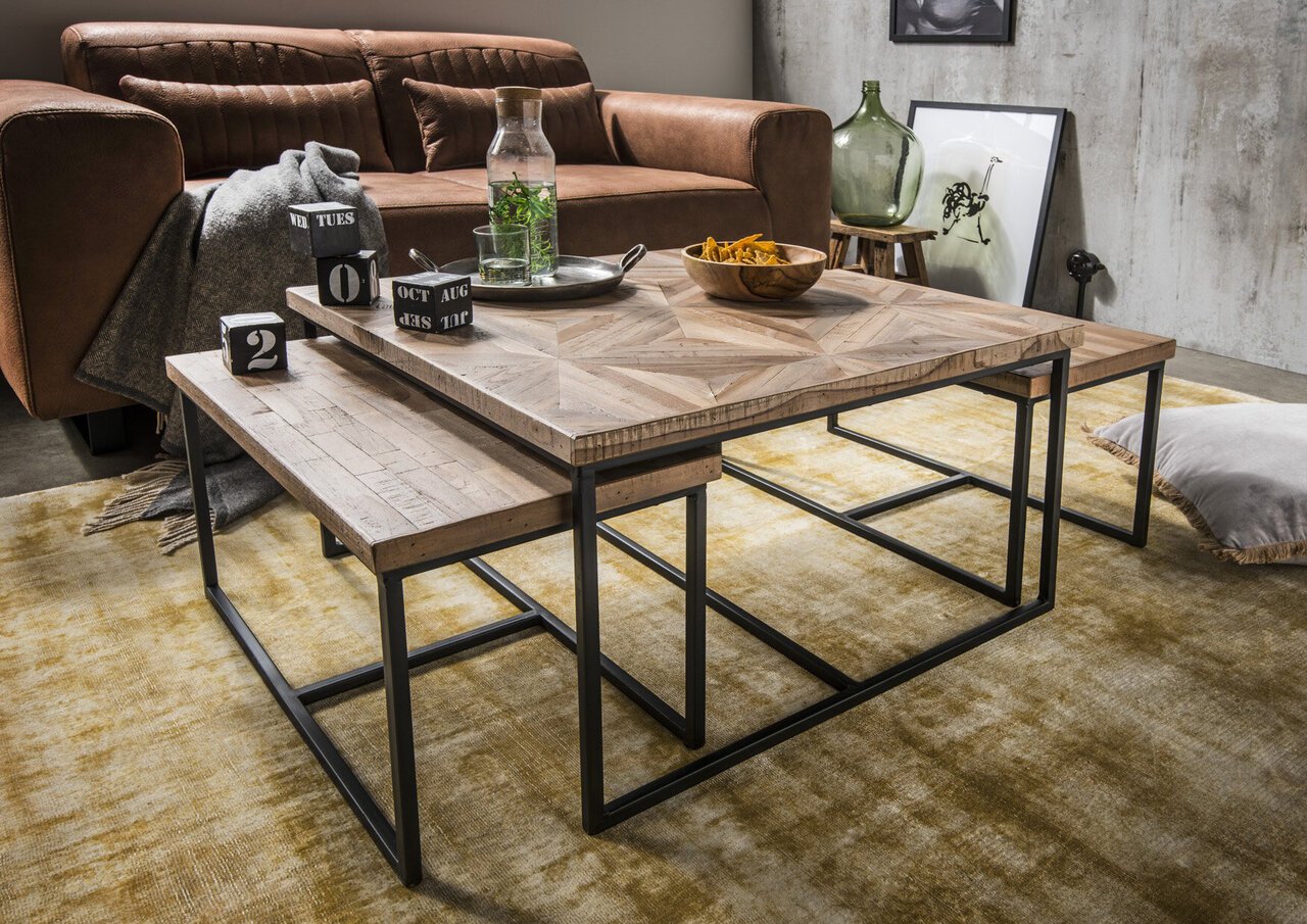 Couchtisch Mosaik aus recyceltem Teakholz Bild 1