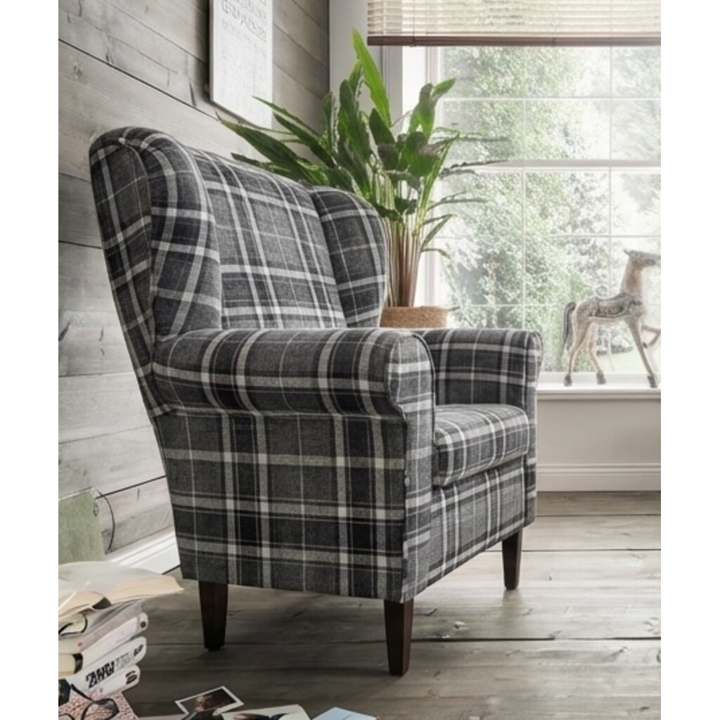 Edmondo Ohrensessel mit Hocker im Landhausstil Karo | Wohnglücklich Bild 6