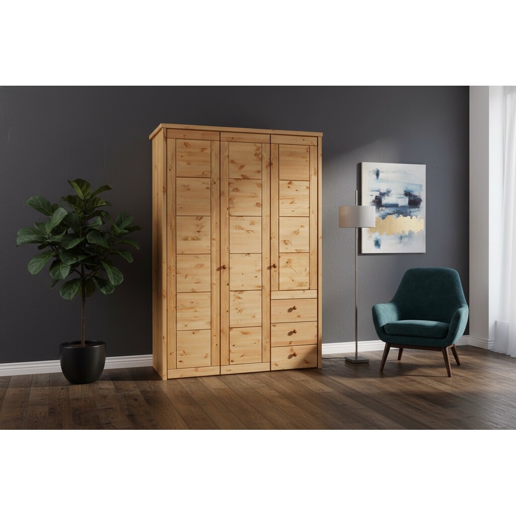 Kleiderschrank Vita mit Kassettenfront 3-türig, Kiefer Massiv Preview Image