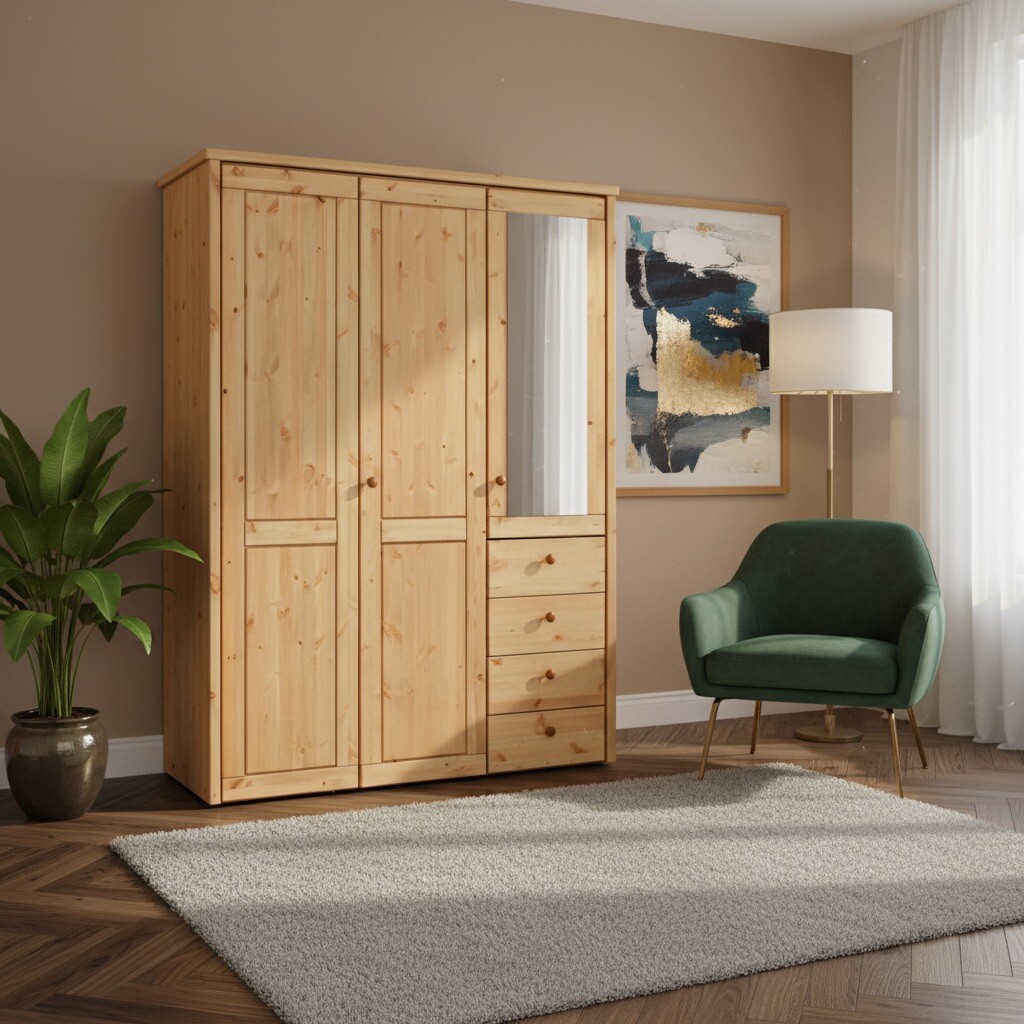 Kleiderschrank Vita mit Kassettenfront 3-türig und Spiegeltür Preview Image