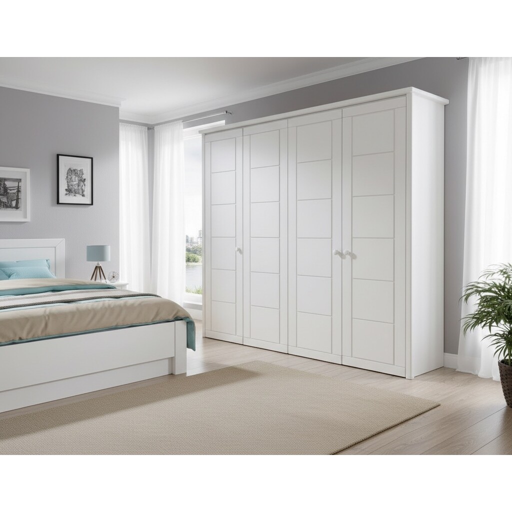 Kleiderschrank Vita mit Kassettenfront 4-türig, Kiefer Massiv Preview Image