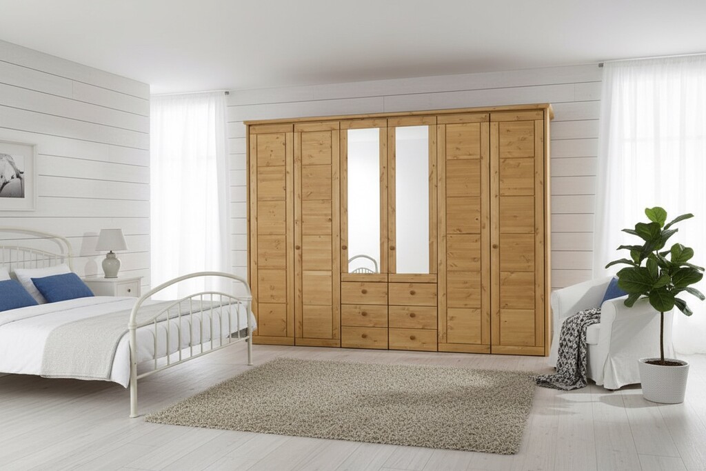 Kleiderschrank Vita mit Kassettenfront 6-türig, 2 Spiegeltüren und 6 Schubladen Preview Image