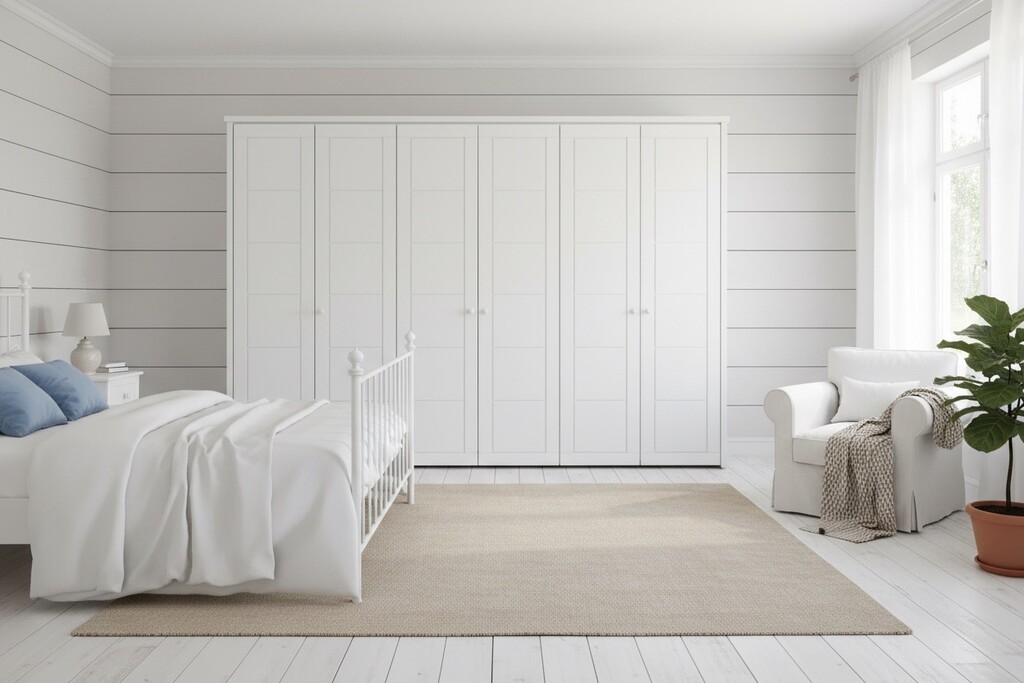 Kleiderschrank Vita mit Kassettenfront 6-türig, Kiefer Massiv Preview Image