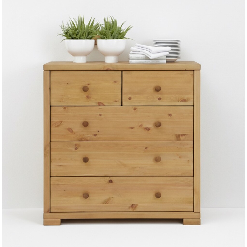 Kommode Vita aus massiver Kiefer, 3 große, 2 kleine Schubladen Preview Image