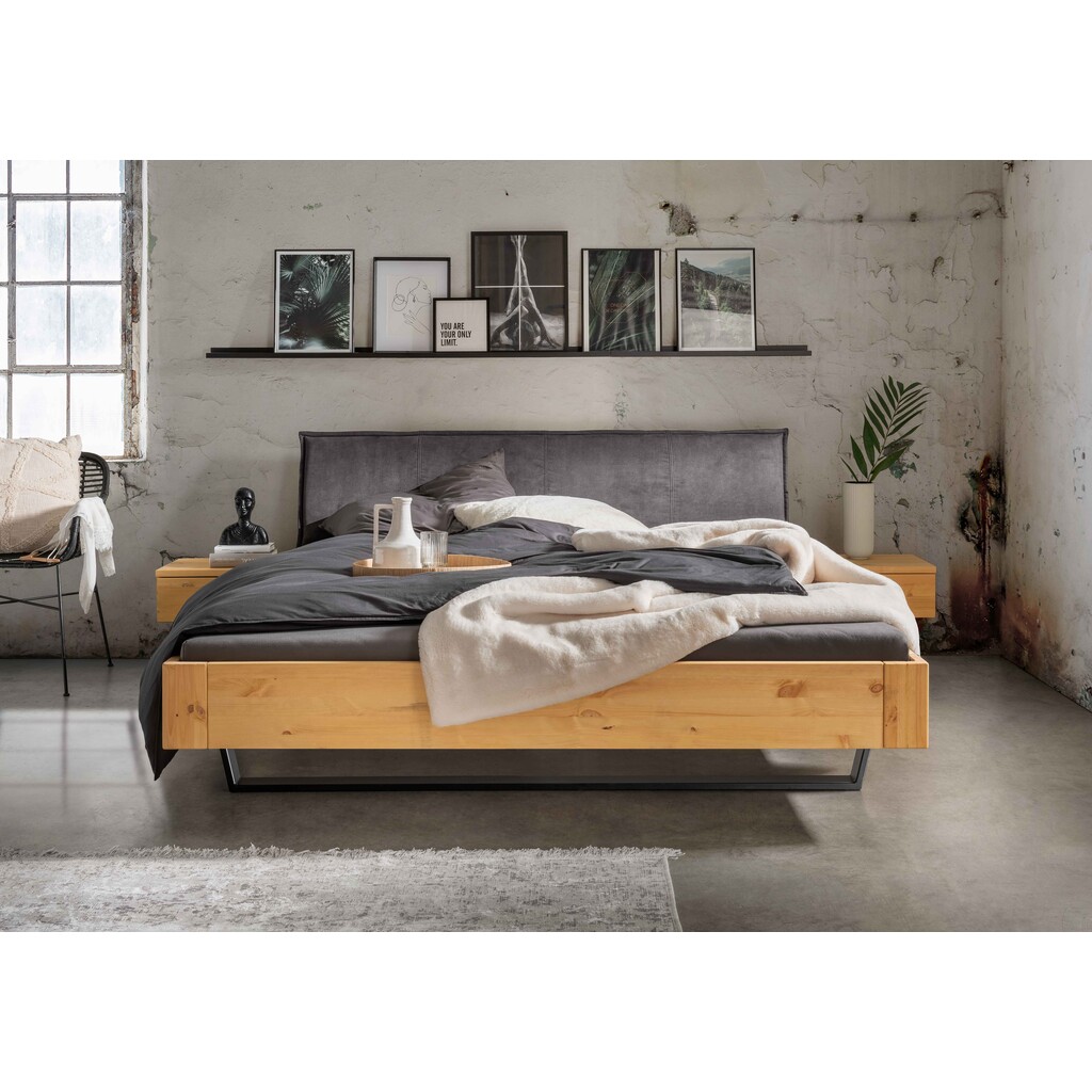 Komplettbett Kiel 4 aus Kiefer mit Metallkufe und Stoffkopfteil Bild 3