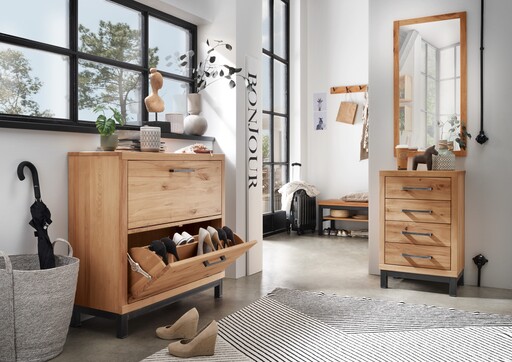 Impressionen zu Wohnglücklich Schuhschrank Brest aus massiver Wildeiche oder Kernbuche, Bild 1