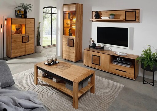 Impressionen zu G&K Highboard Vejers II, Wildeiche Massiv, Hirnholz, Bild 1