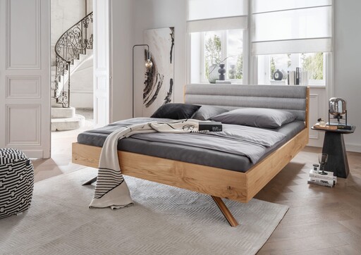 Impressionen zu G&K Massivholz Doppelbett Vejle II Wildeiche mit Polsterkopfteil, Bild 1