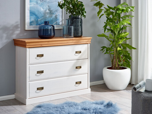 Impressionen zu G&K Schlafzimmer Kommode Kiefer massiv weiß SKANDIC, Bild 1