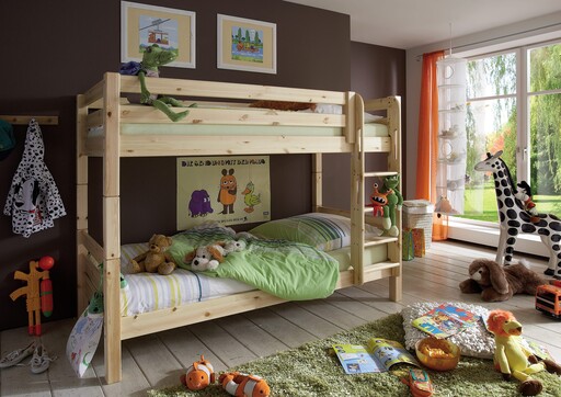 Impressionen zu INFANSKIDS Etagenbett für 2 Kinder Kiefer Massivholz mit gerader Leiter, Bild 1