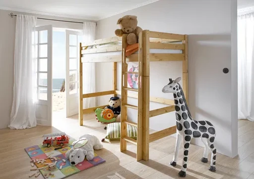 Impressionen zu INFANSKIDS Kinder Hochbett Kiefer mit Absturzsicherung und gerader Leiter, Bild 1