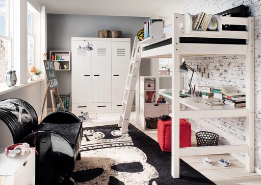 Impressionen zu INFANSKIDS Kinder Hochbett Kiefer mit Absturzsicherung und schräger Leiter, Bild 1