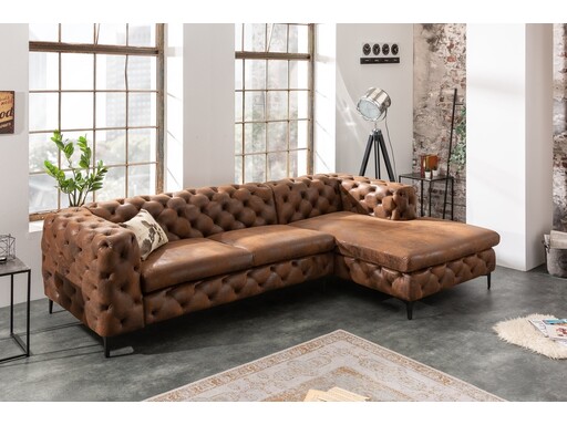 Impressionen zu Invicta Interior Ecksofa MODERN BAROCK Microfaser antikbraun im Chesterfield Stil, Bild 2