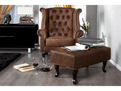 Impressionen zu Invicta Interior Fußhocker CHESTERFIELD Antik-Look Microfaser braun, Bild 1