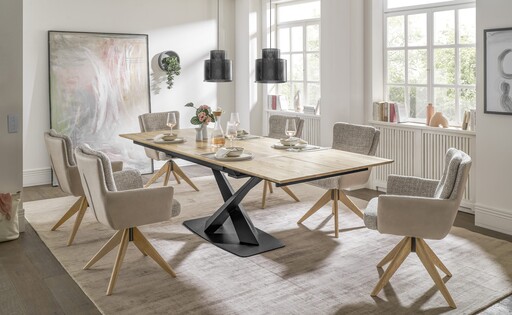 Impressionen zu TPT Auszieh-Esstisch GIZEH von – Wildeiche geölt & Schwarz – Skandinavisches Design, Bild 1