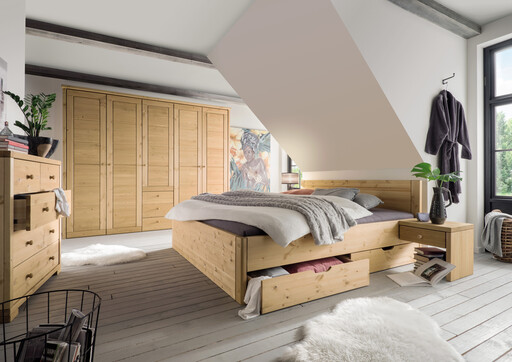Impressionen zu Wohnglücklich Doppelbett Vita mit 4 Schubkästen Kiefer Massivholz, Bild 1