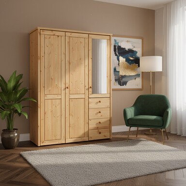 Impressionen zu Wohnglücklich Kleiderschrank Vita mit Kassettenfront 3-türig und Spiegeltür, Bild 1