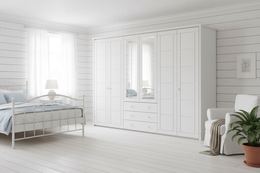 Impressionen zu Wohnglücklich Kleiderschrank Vita mit Kassettenfront 6-türig, 2 Spiegeltüren und 6 Schubladen, Bild 2