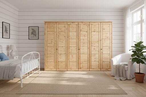 Impressionen zu Wohnglücklich Kleiderschrank Vita mit Kassettenfront 6-türig, Kiefer Massiv, Bild 2