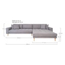 Lido Lounge Sofa mit Longchair 290 x 170/92 cm, Hellgrau, Naturholz-Füße, Longchair Rechts
