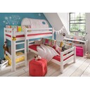 Bettkombination mit Mittelhochbett und Leiter, Etagenbett 217-413x110x140 cm, weiß