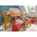 Bettkombination mit Mittelhochbett und Leiter, Etagenbett 217-413x110x140 cm, laugenfarbig
