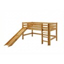 Halbhochbett mit Absturzsicherung, Rutsche und gerader Leiter 90 x 200 cm, laugenfarbig