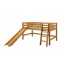 Halbhochbett mit Absturzsicherung, Rutsche und schräger Leiter 90 x 200 cm, laugenfarbig