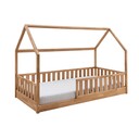 Kinder Bodenbett mit Rausfallschutz und Rollrost Hausaufsatz ohne Bodenbett 90 x 200 cm, Wildeiche