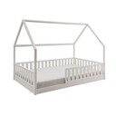 Kinder Bodenbett mit Rausfallschutz und Rollrost Hausaufsatz ohne Bodenbett 90 x 200 cm, Weiß