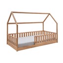 Kinder Bodenbett mit Rausfallschutz und Rollrost Hausaufsatz ohne Bodenbett 90 x 200 cm, Buche