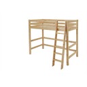 Kinder Hochbett Kiefer mit Absturzsicherung und schräger Leiter 90 x 200 cm, natur