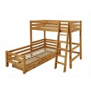 Kinder Hochbett Kiefer mit Einzelbett, Kombination 2 x 90x200 cm, laugenfarbig