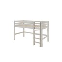 Mittelhochbett mit Absturzsicherung und gerader Leiter 90 x 200 cm, weiß