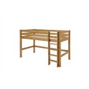 Mittelhochbett mit Absturzsicherung und gerader Leiter 90 x 200 cm, laugenfarbig