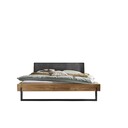 Balkenbett Ebeltoft V - Wildeiche Massivholz mit Stoff-Kopfteil Liegefläche 140x200 cm